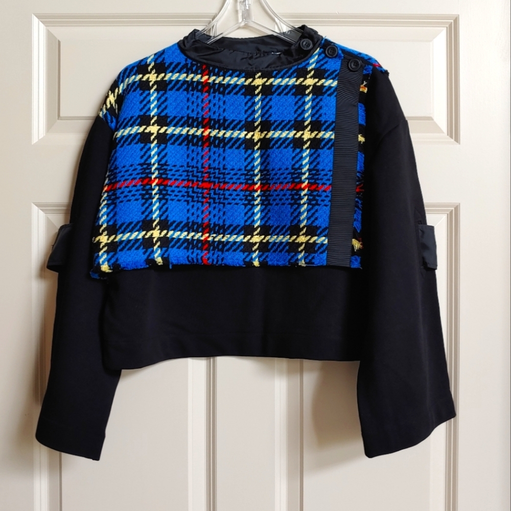 European Zara Tartan Sweatshirt, Blue Tartan, Size S